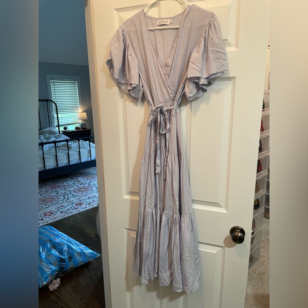 Light Blue Petal and Pup Wrap-style Dress